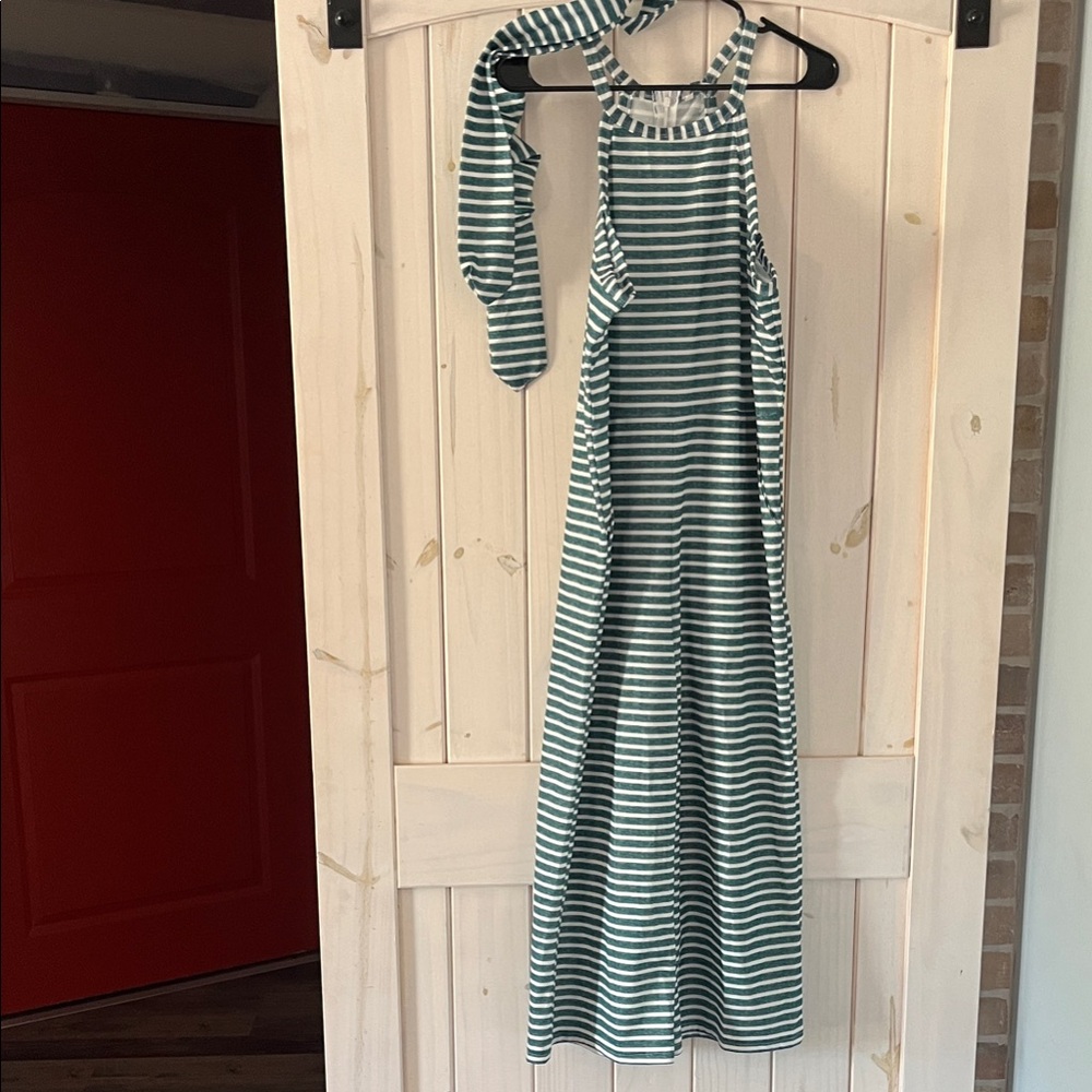 Green and White Striped Romper